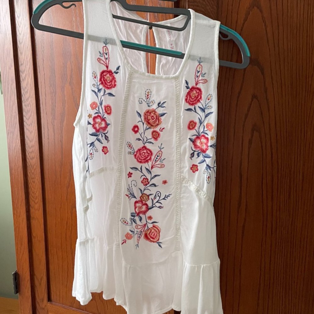 White Floral Tank Top Blouse